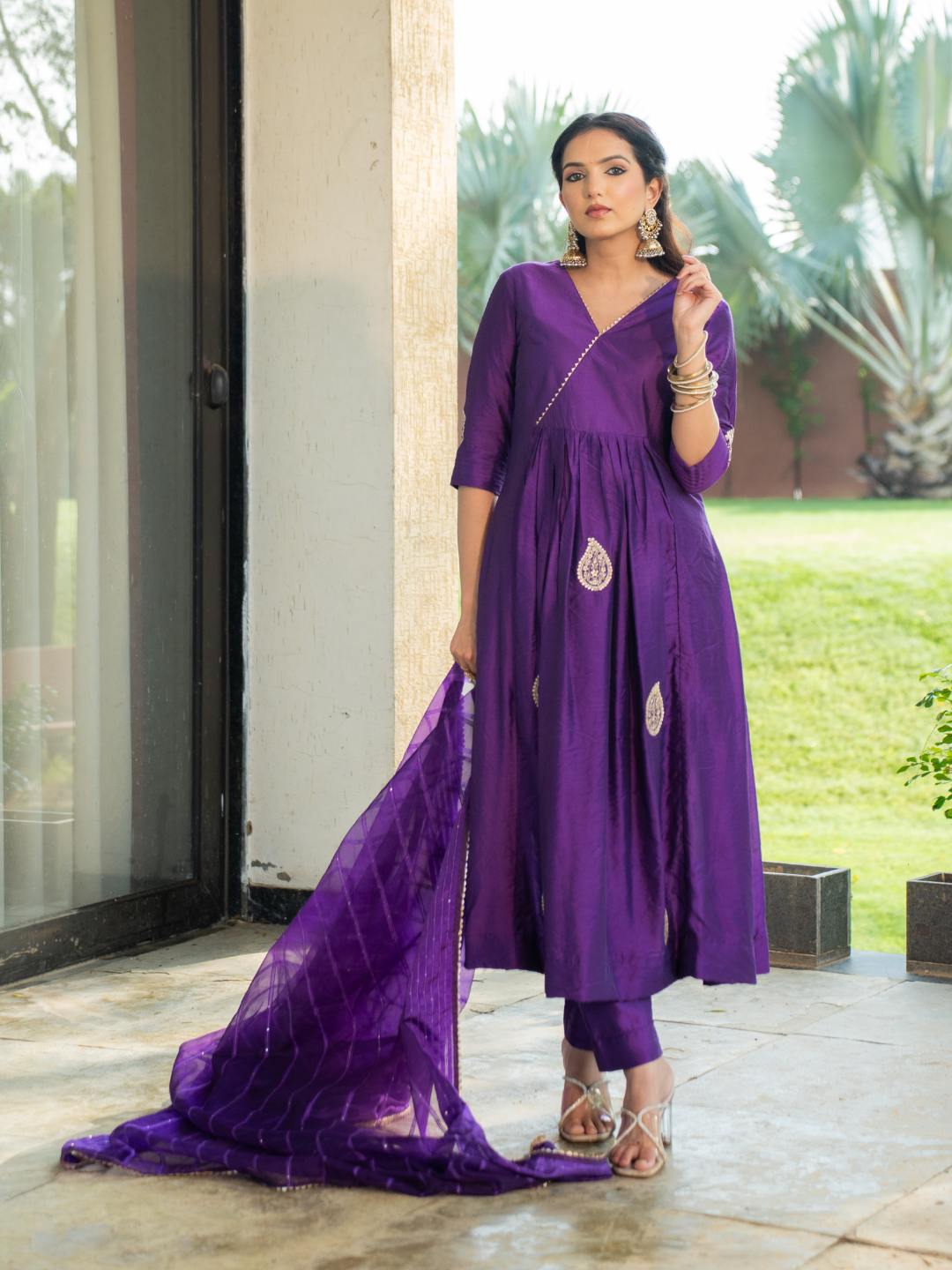 Amethyst Aura Chanderi Anarkali Kurta Set