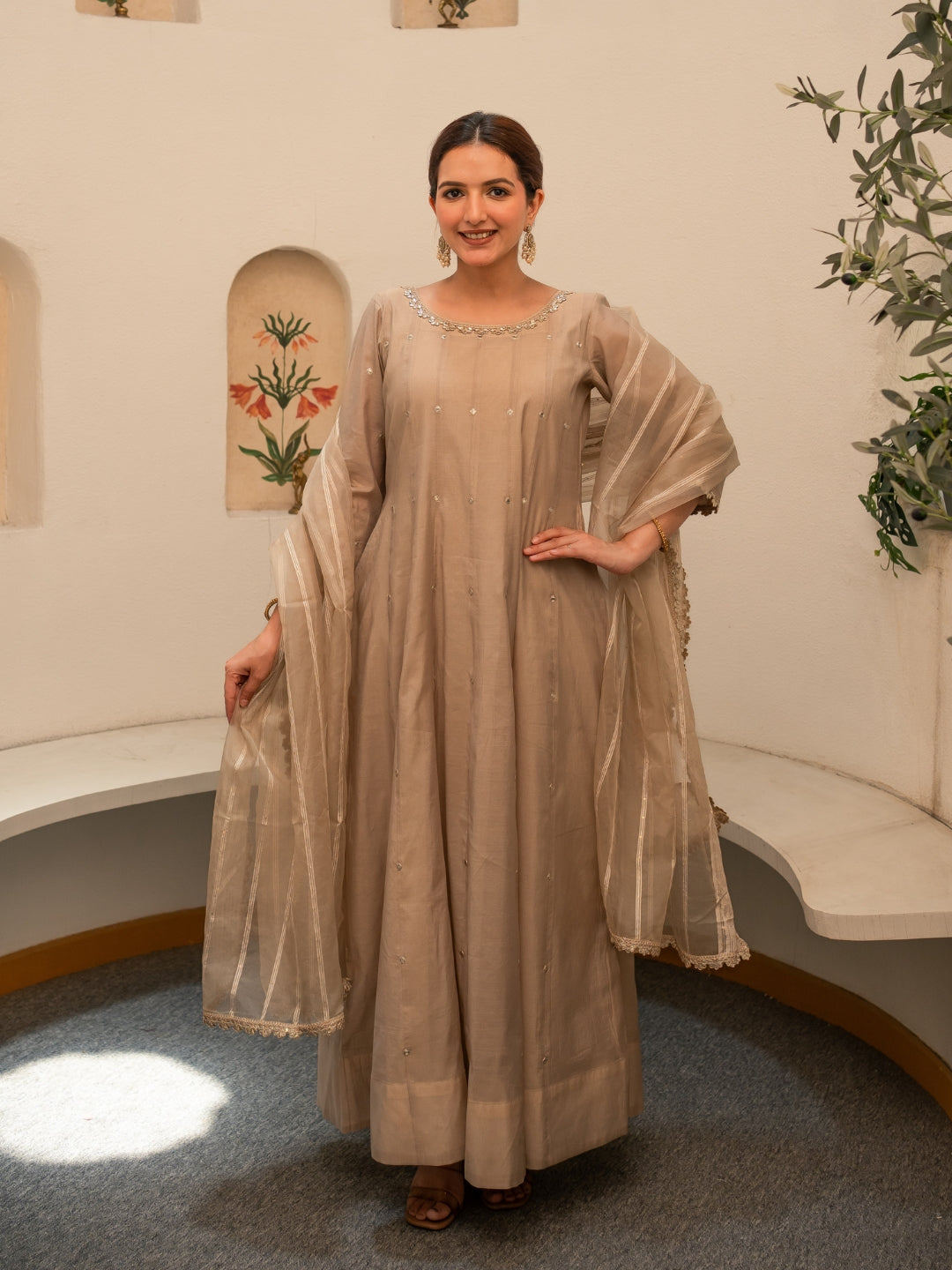 Amber Chanderi Anarkali Kurta Set with Dupatta and Pants