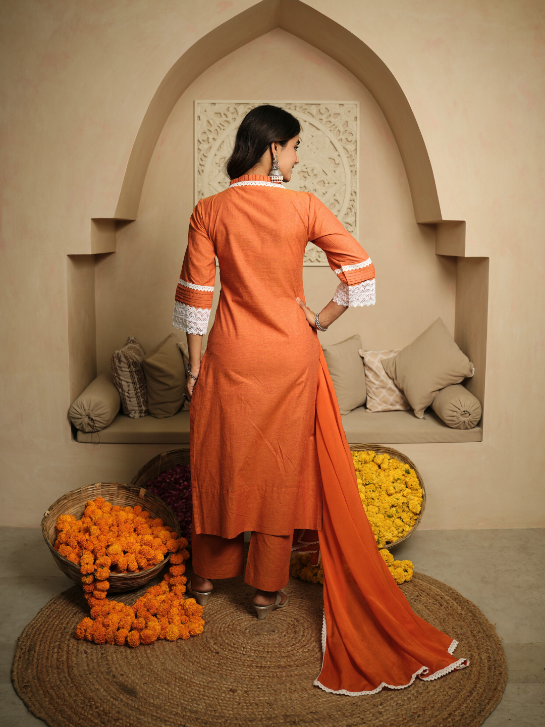 Cadmium Orange Kurta with Dupatta and Pants