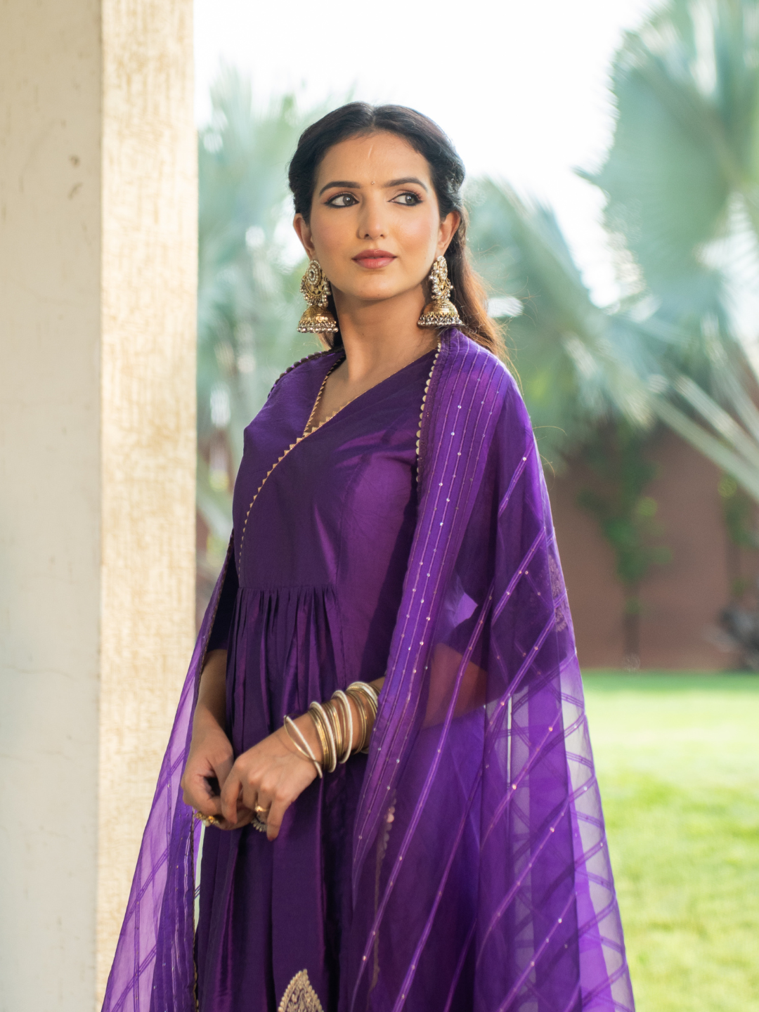 Amethyst Aura Chanderi Anarkali Kurta Set