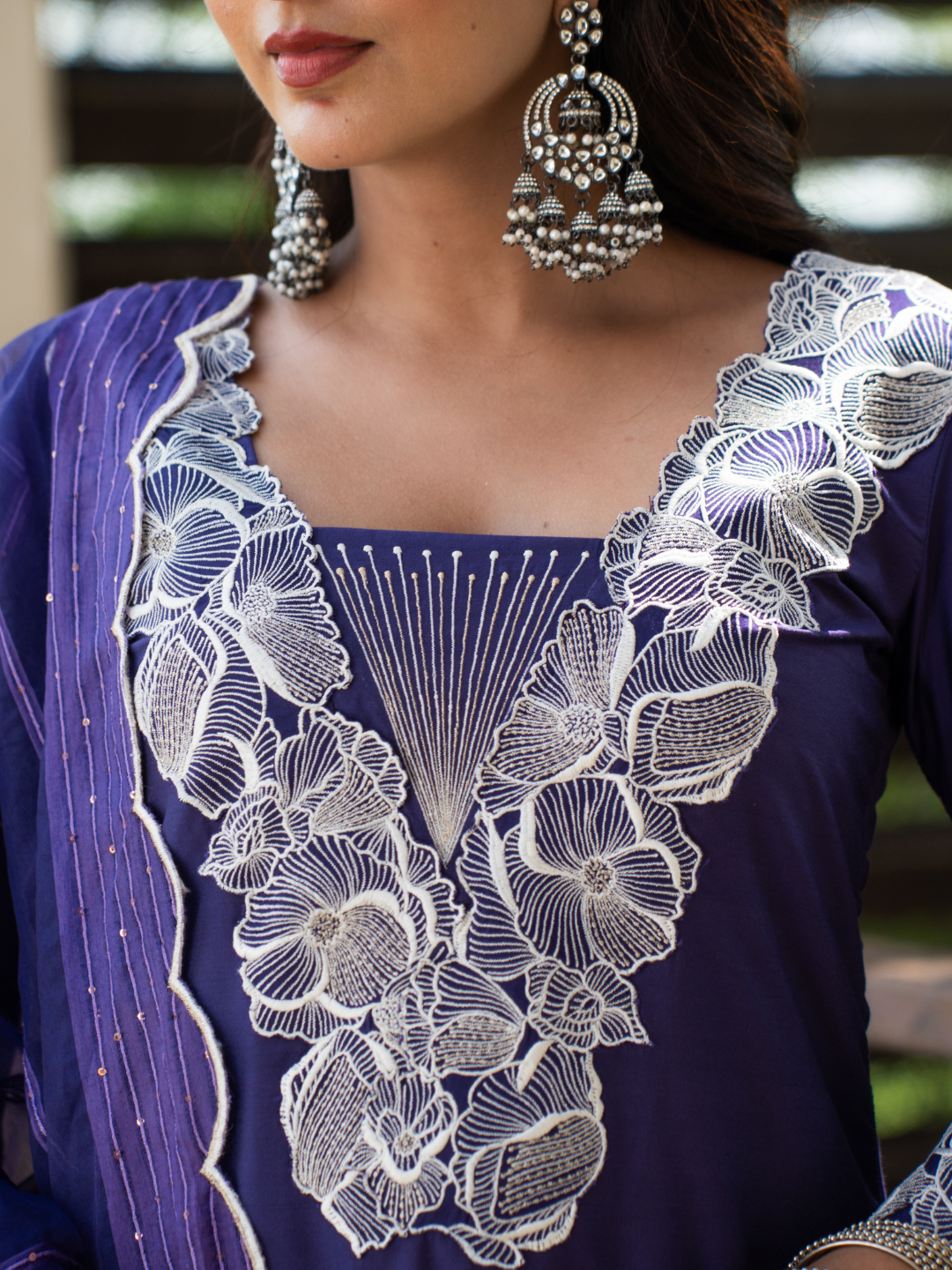 Blue Chanderi Kurta Set With Embroidery