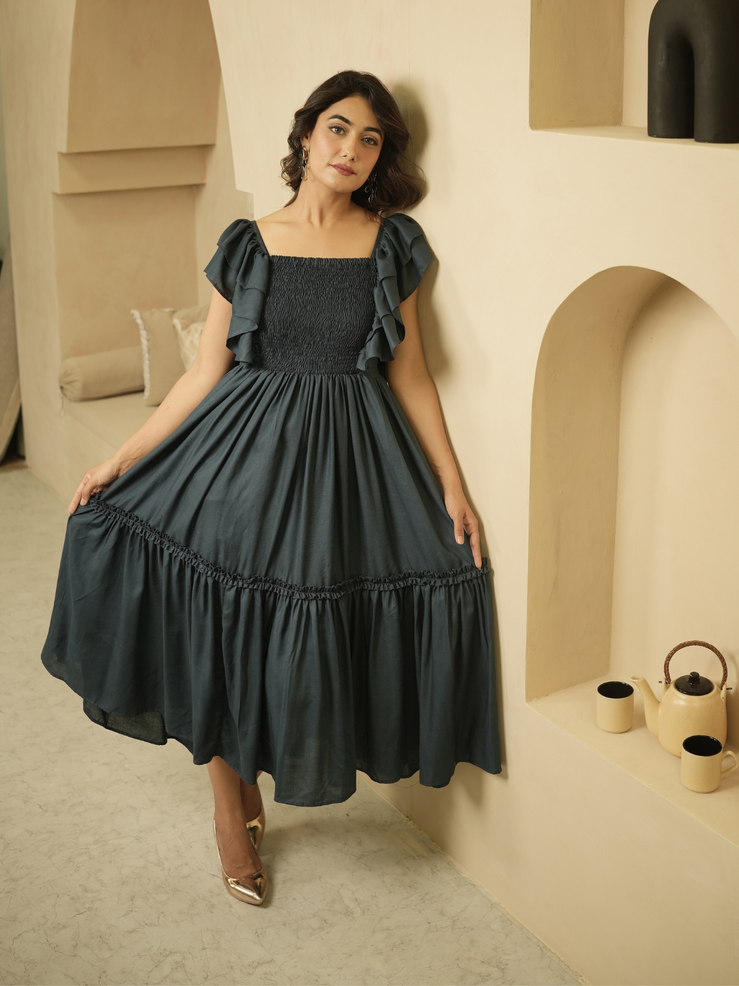 Whimsical Whirl Indigo Dress