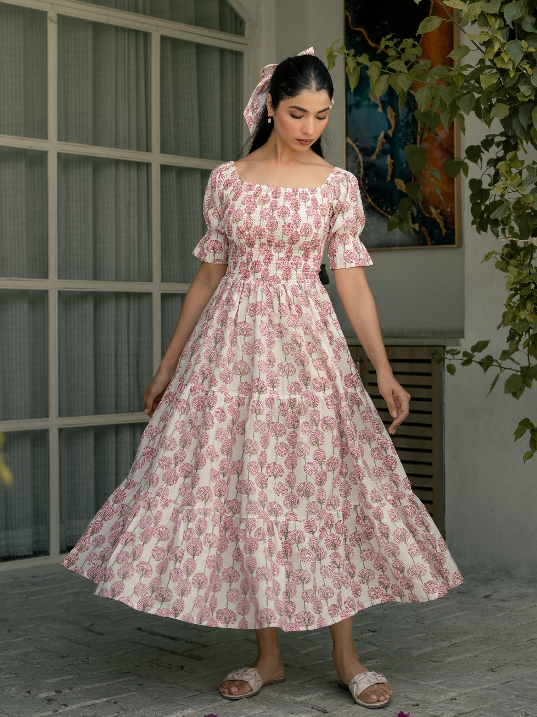 Rosy Petals Block Printed Dress
