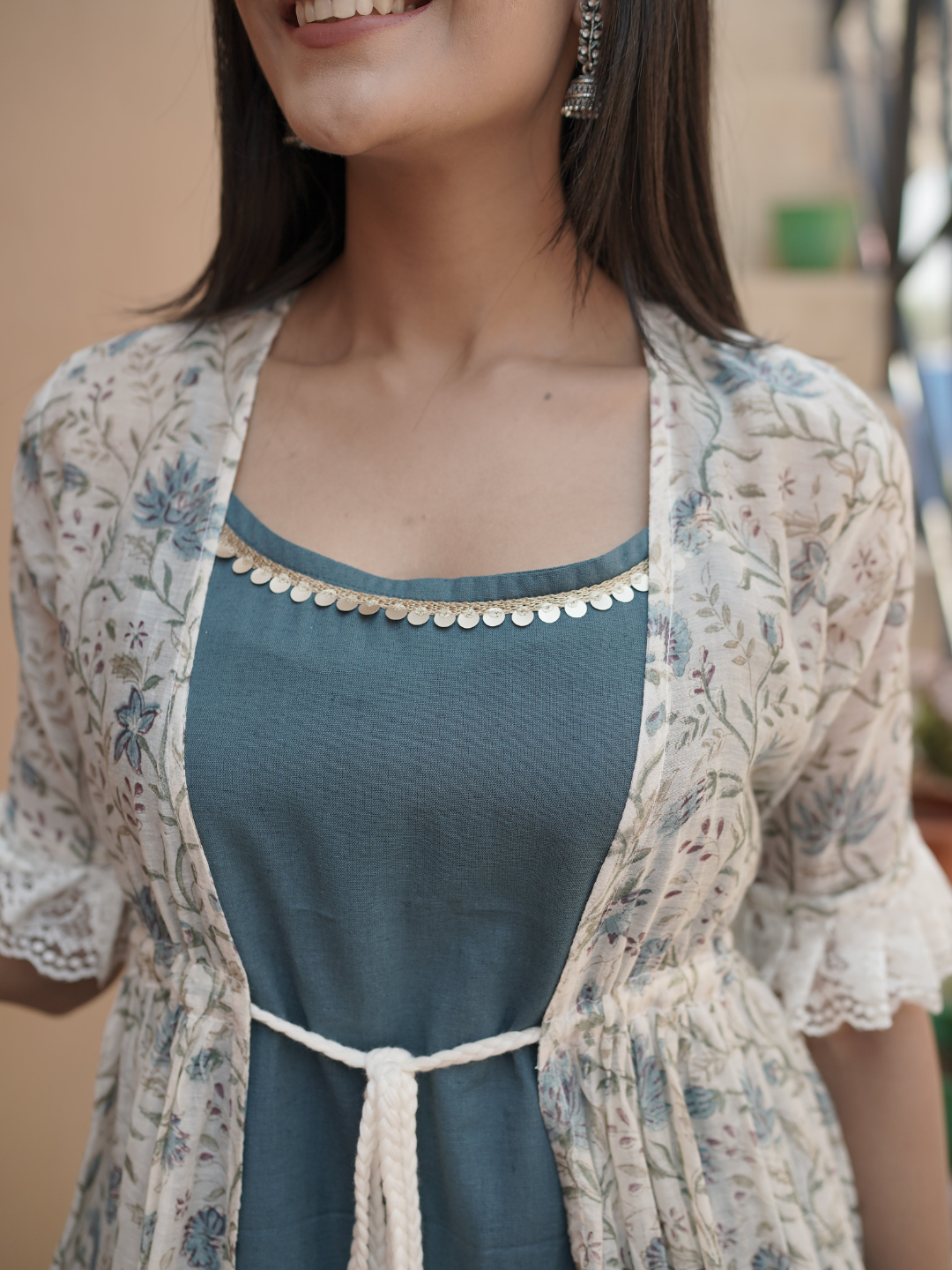 Chanderi Block Print Shrug with Inner Dress