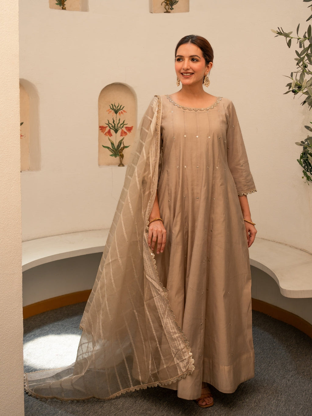Amber Chanderi Anarkali Kurta Set with Dupatta and Pants