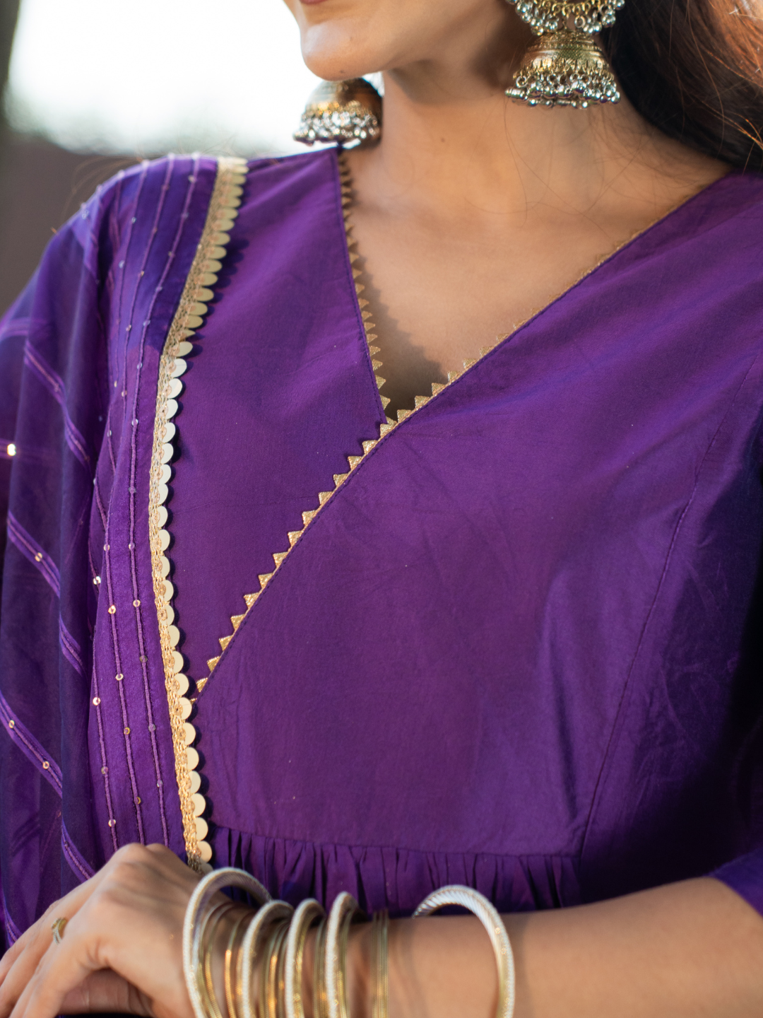 Amethyst Aura Chanderi Anarkali Kurta Set