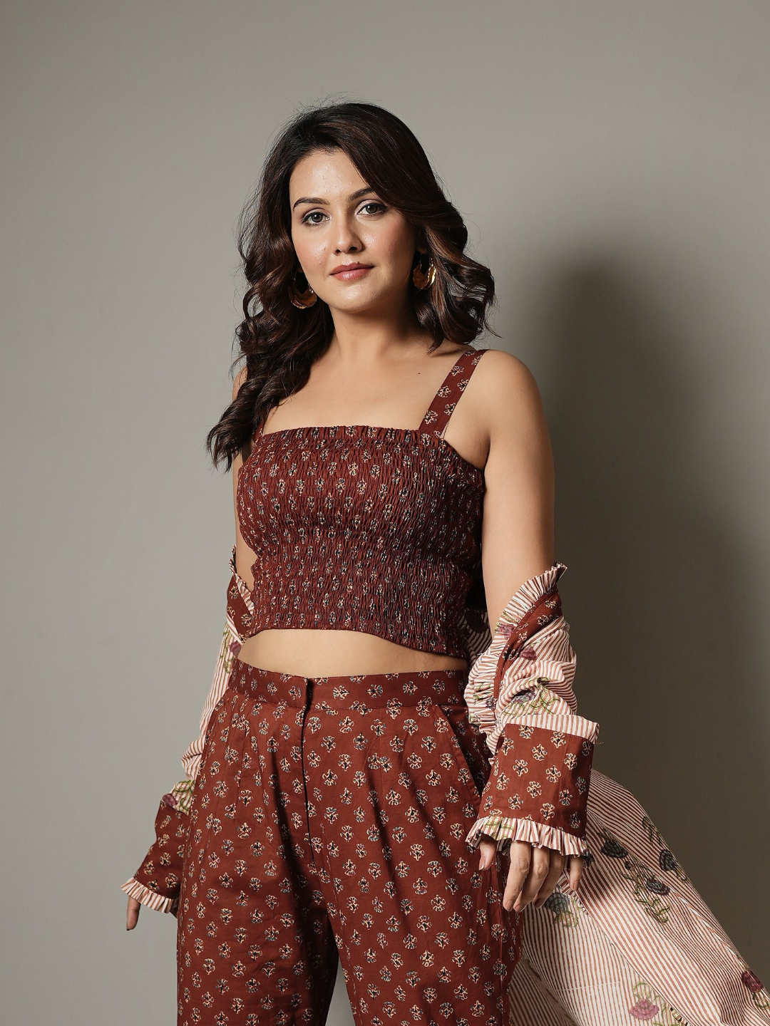 Block Print Crop Top and Pant Co-ord with Shrug