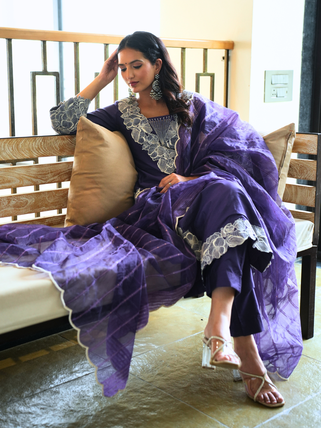Blue Chanderi Kurta Set With Embroidery