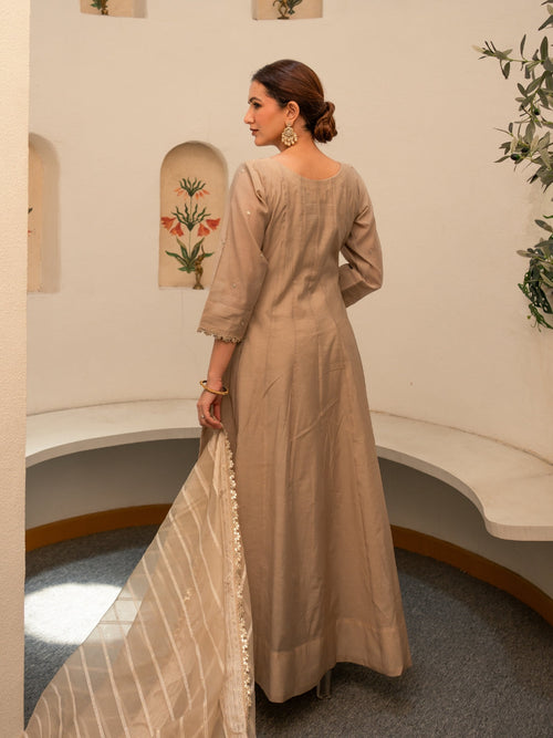 Amber Chanderi Anarkali Kurta Set with Dupatta and Pants