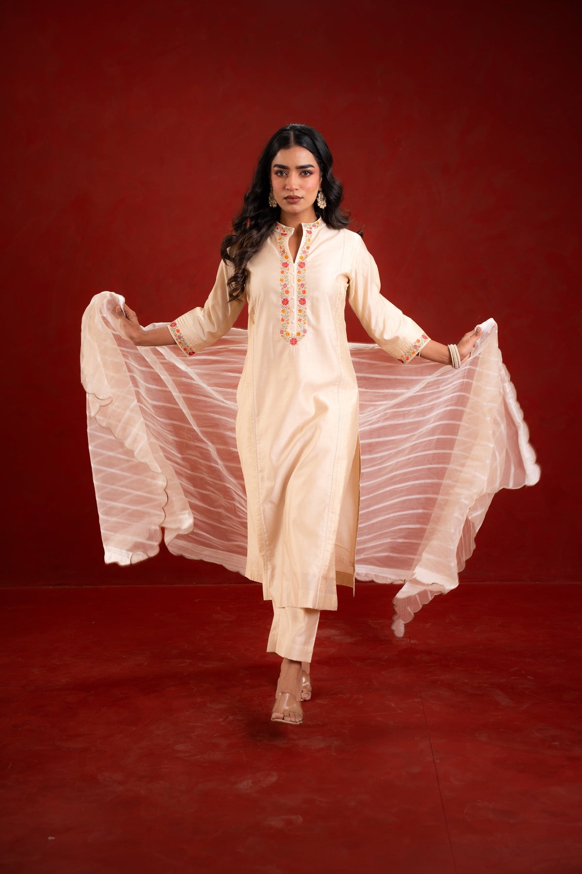 SHAHI BEJ WITH EMBRIODERY KURTA SET