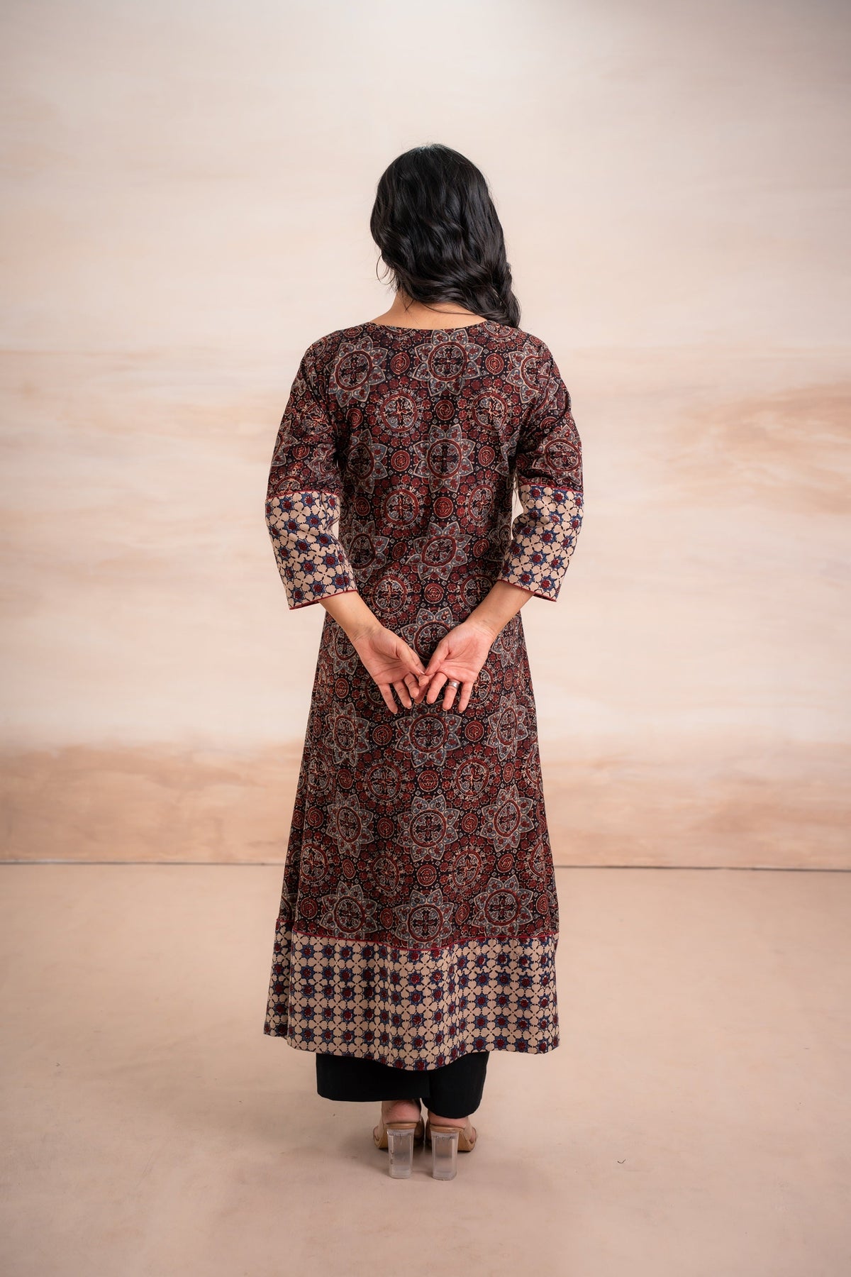 AJRAK BLACK N BLUE COTTON KURTA SET