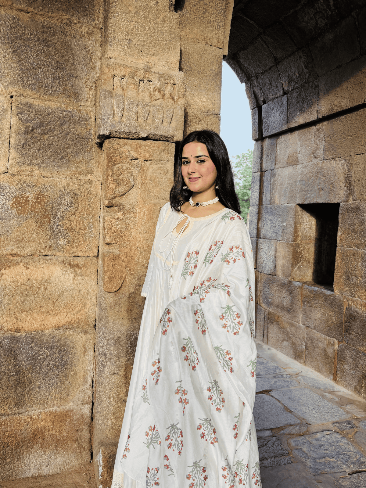 Chanderi Anarkali with Block Print Dupatta